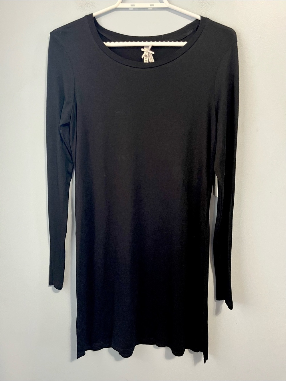 NWT Jo & Co Black Relaxed Long-Sleeve Crewneck Stretch Mini Dress Size S